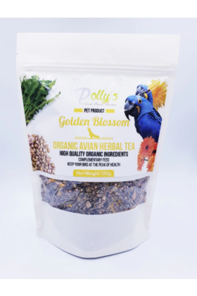 Deze biologische Golden Blossom kruidenthee voor vogels bestaat uit zaden, bladeren en bloemen die voedingsstoffen bevatten zoals vitamine A, vitamine K, evenals essentiële mineralen die jouw vogel ondersteund bij zijn gezondheid.