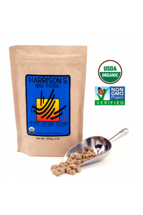 Harrison's Bird Foods Pepper Lifetime Coarse is een voeding dat het hele jaar door gegeven kan worden aan Amazone- en Edelpapegaaien, Pionussen, Kaketoes en Ara's.