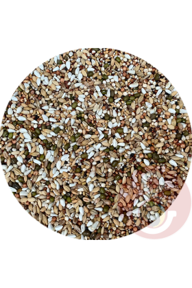 Deze Kiemzaad Fijn is een mengeling van 8 verschillende zaden en granen welke bedoeld zijn voor het ontkiemen ervan en is geschikt voor de meeste soorten kromsnavels van klein tot groot.