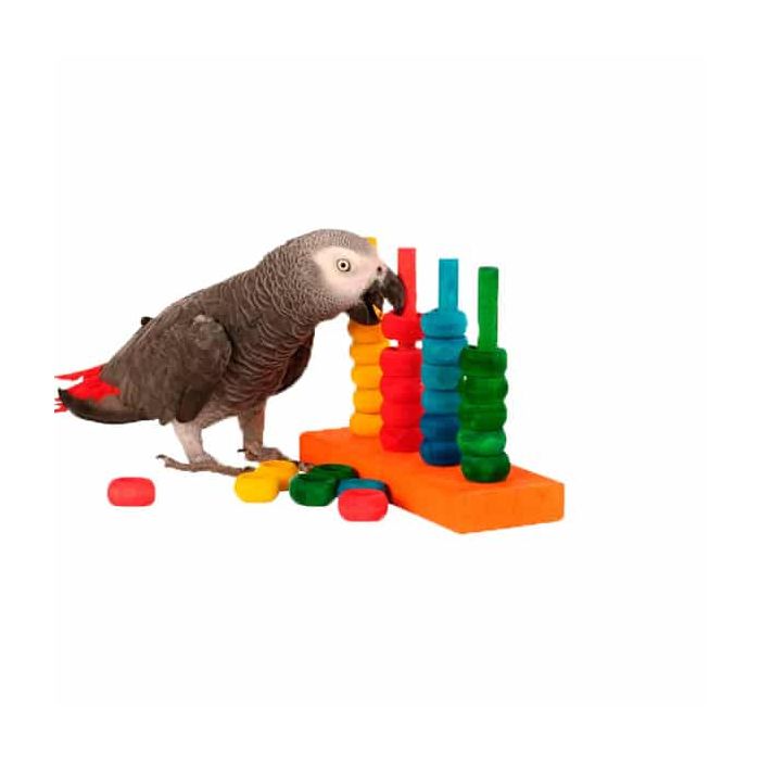 De Zoo-Max The Teacher is speeltje met gekleurde houten ringen waarmee je jouw voel spelenderwijs kan trainen.